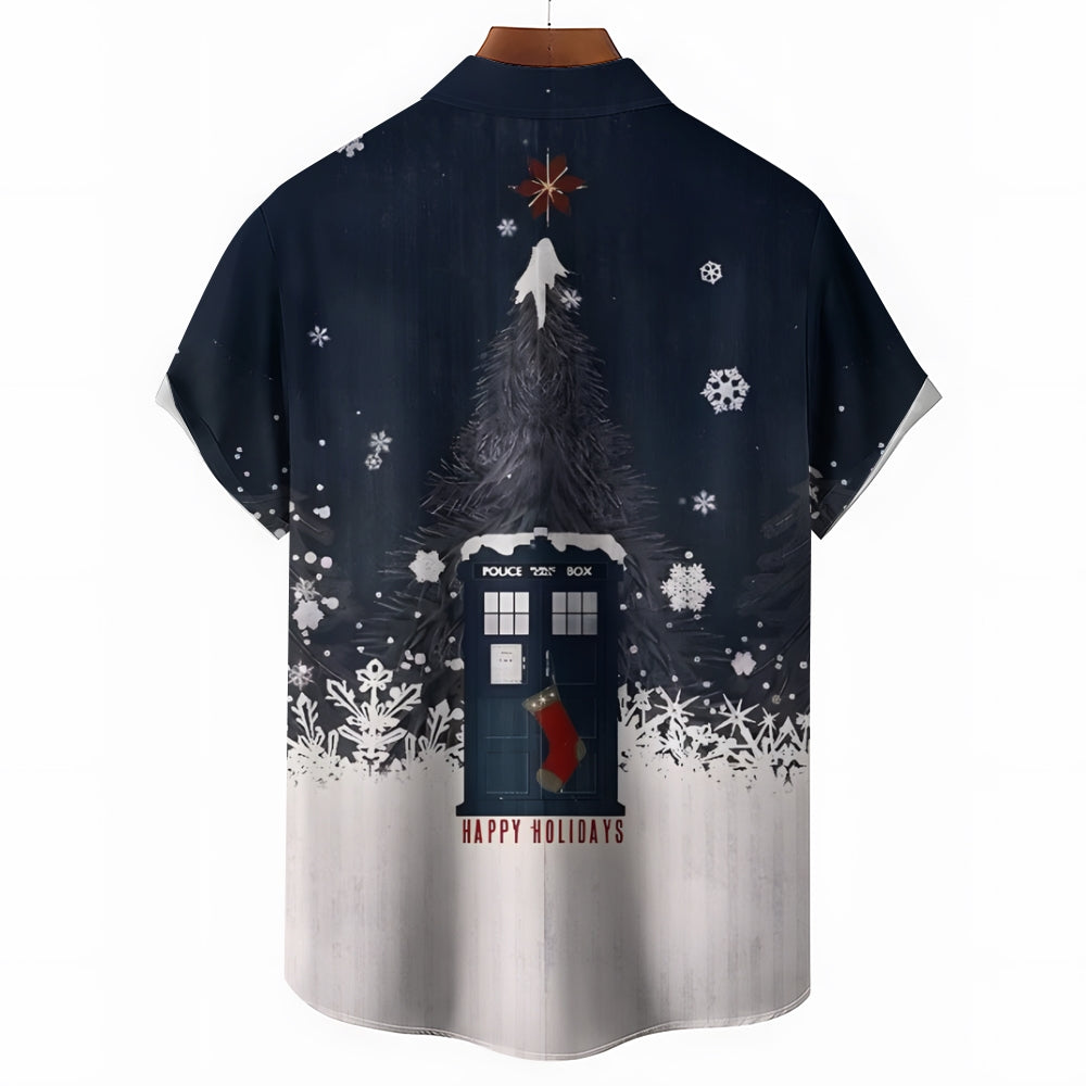 Christmas Phone Booth Casual Short Sleeve Shirt 2410006985