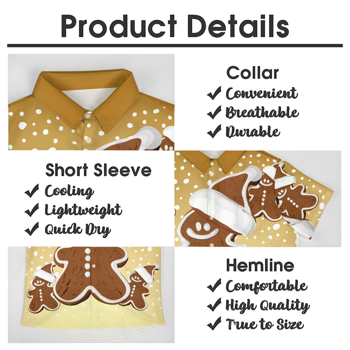 Christmas Snowflake Gingerbread Man Casual Short Sleeve Shirt 2409009539