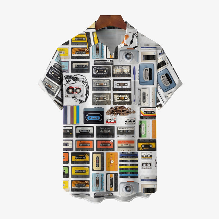 Men's music cassette print short sleeve shirt 2408005732