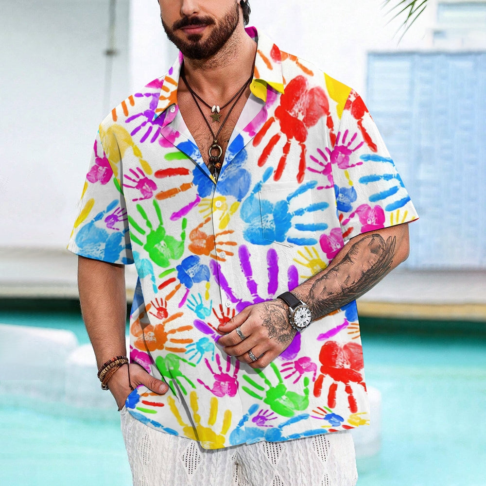 Colorful Palm Prints Casual Short Sleeve Shirt 2412005990