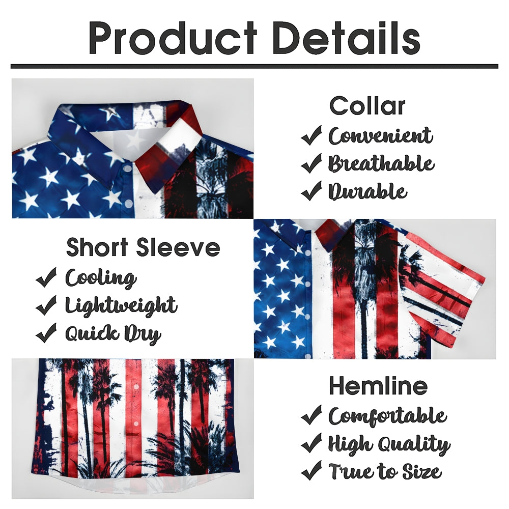 American Flag Palm Trees Casual Short Sleeve Shirt 2411003451