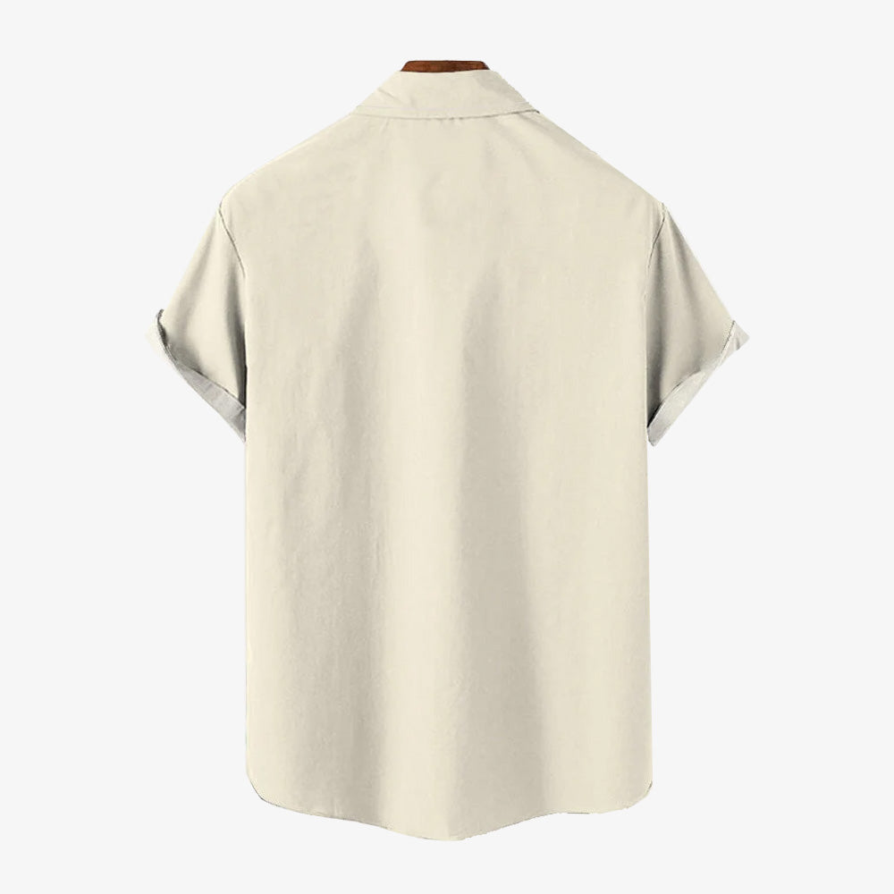 Cartoon Character Print Bamboo Linen Short Sleeve Shirt