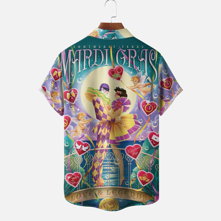 Mardi Gras Art Illustration Chest Pocket Hawaiian Shirt