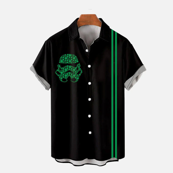 St. Patrick's Day Shamrock Space Wars Samurai Helmet Print Shirt