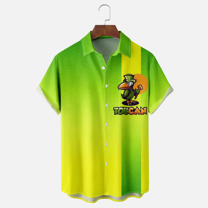 Hawaiian Gradient Toucan Chest Pocket Casual Bowling Shirt