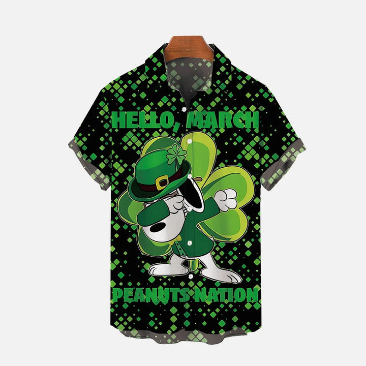 St. Patrick's Day Green Spots and Shamrock Print Short Sleeve Shirt