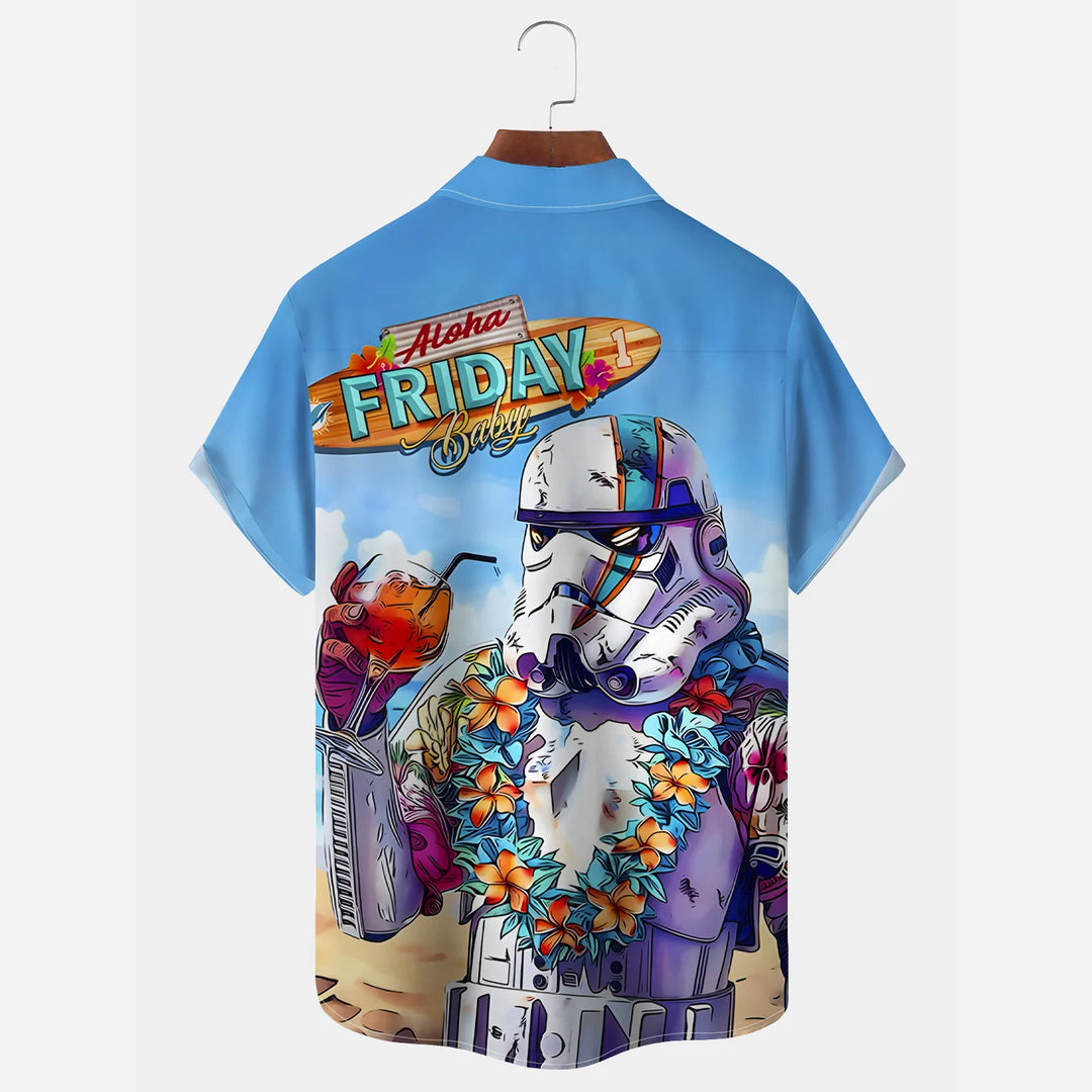 Beach Vacation Men's Hawaiian Shirt Cartoon Space Warrior Print Shirt