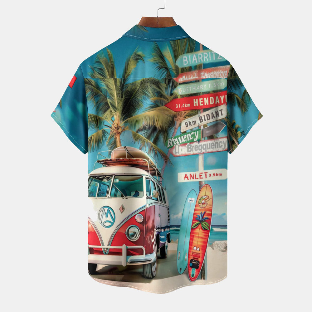 Beach Vacation Print Casual Oversized Short Sleeve Shirt