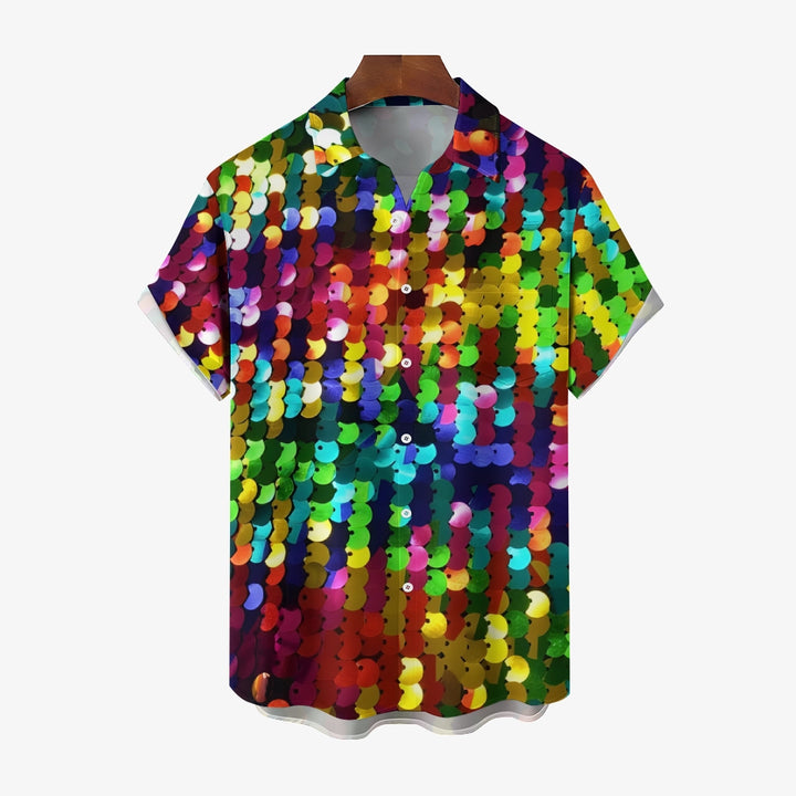 Men's Colorful Sequined Casual Short Sleeve Shirt 2409006227