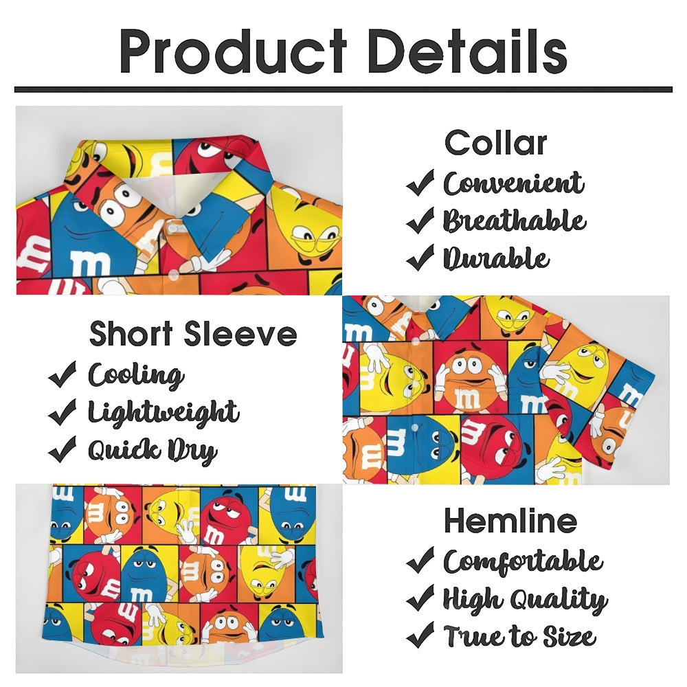 Cartoon Chocolate Beans Print Chest Pocket Short Sleeve Shirt 2411002229