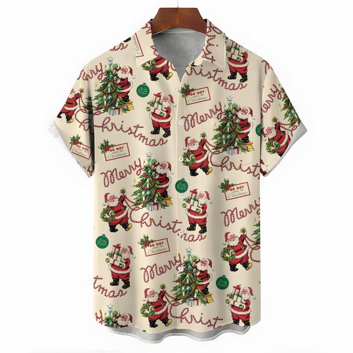 Santa Claus Christmas Tree Casual Short Sleeve Shirt 2409008996