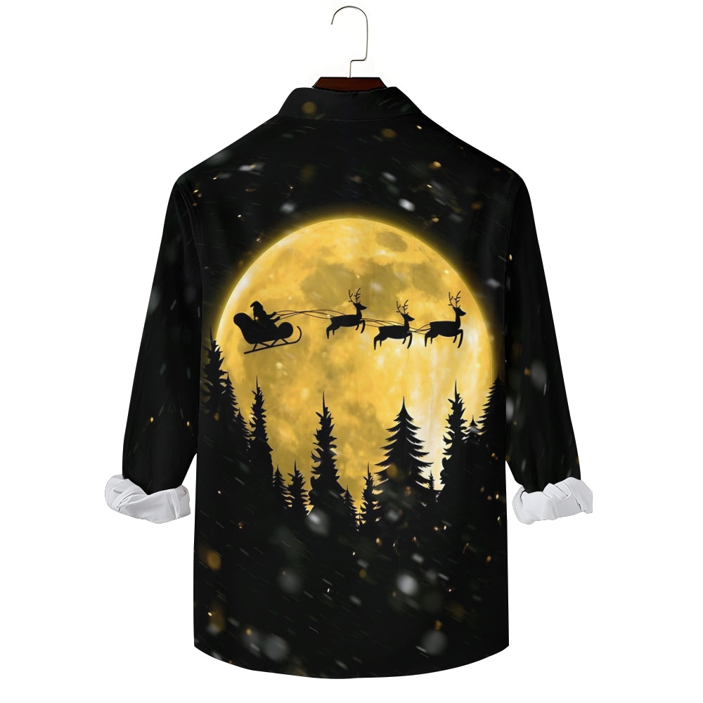 Men's Christmas Santa Elk Printed Long Sleeve Shirt 2411003340