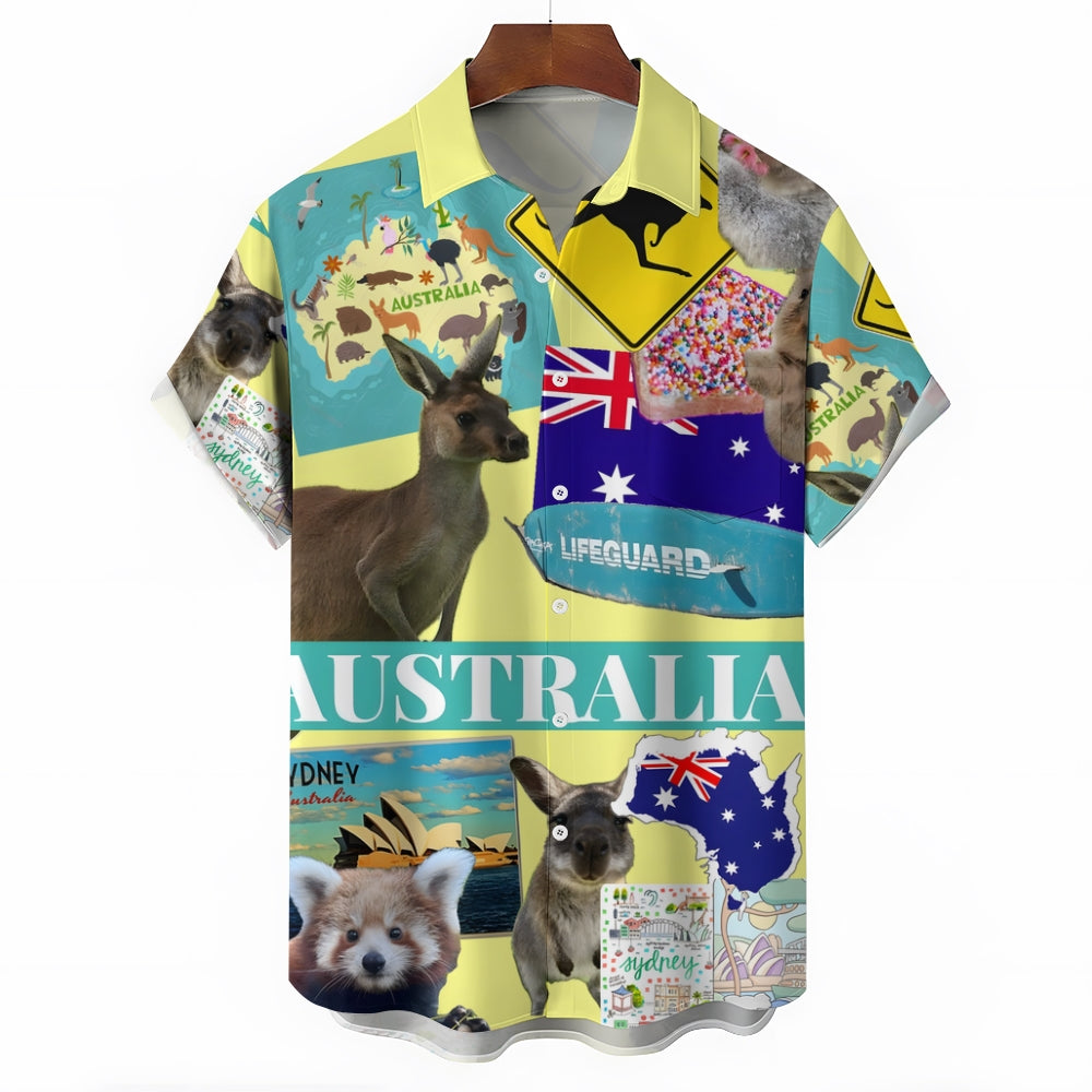 Australia Day Animal Print Casual Short Sleeve Shirt 2411011527