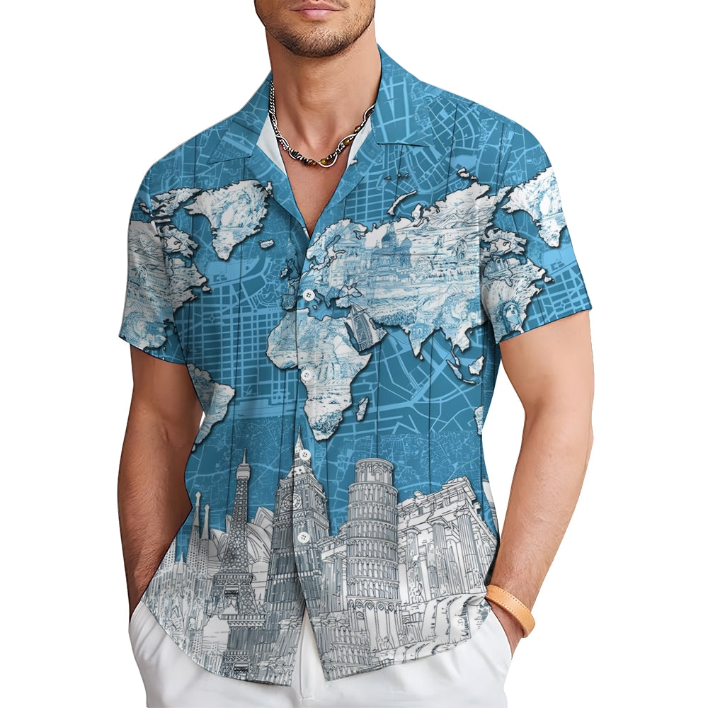 World Map Printed Casual Short Sleeve Shirt 2411000285