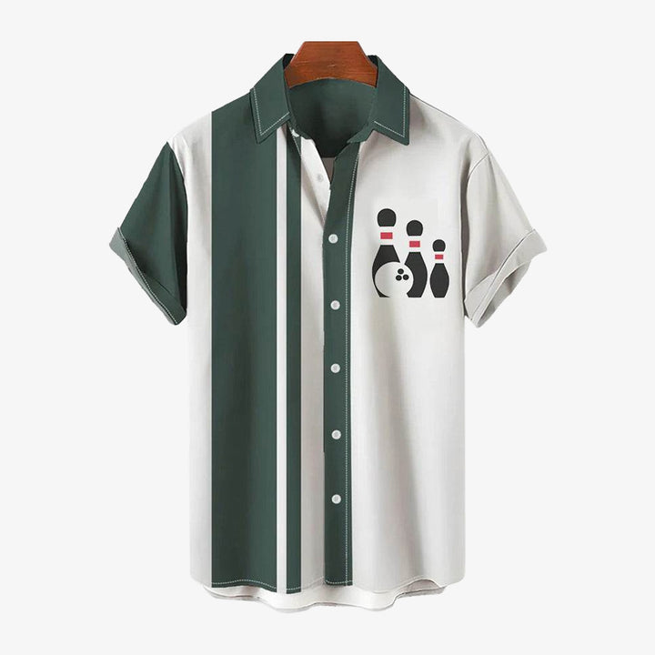 Men's Geometric Print Retro Bowling Short Sleeve Shirt