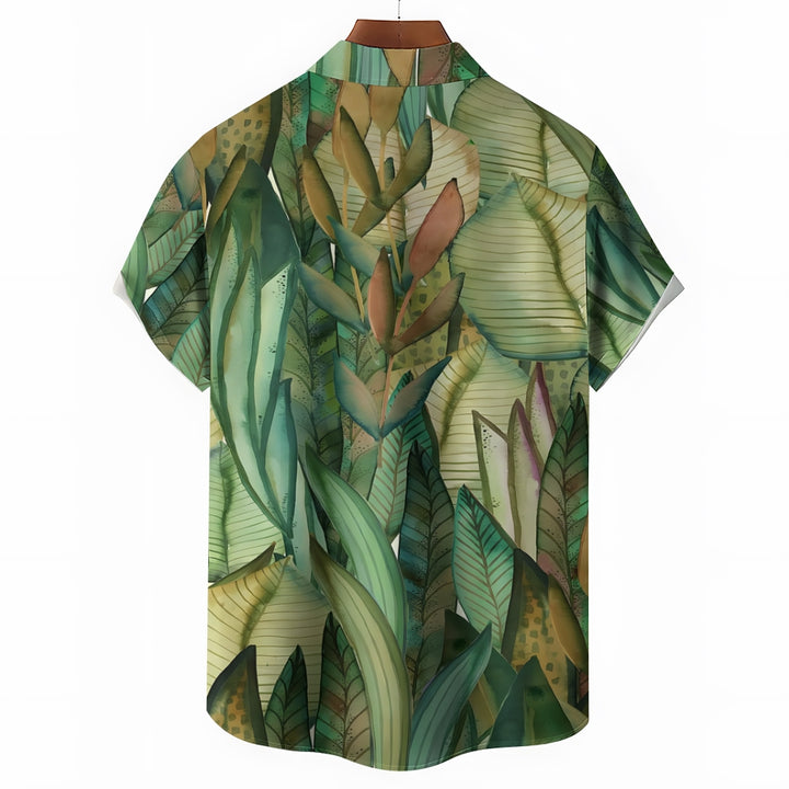 Tropical Plant Print Casual Short Sleeve Shirt 2412005939