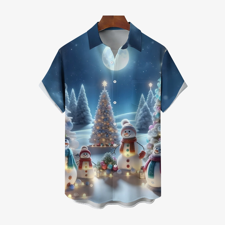 Christmas Snowman Casual Short Sleeve Shirt 2411003224