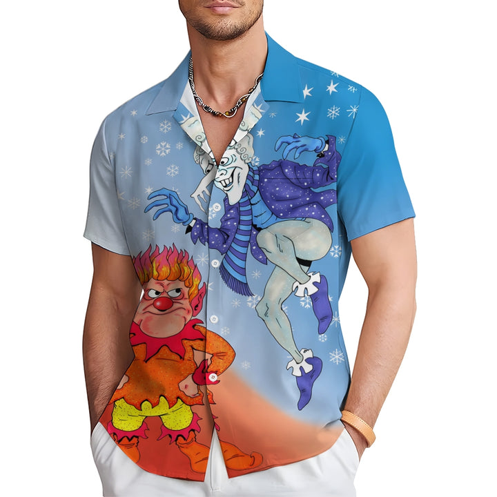 Men's Cartoon Ice and Fire Character Prints Short Sleeve Shirt 2412002821