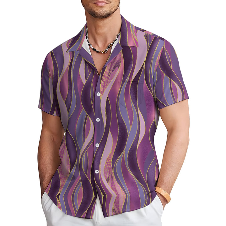 Curve Texture Print Casual Large Size Short Sleeve Shirt 2407001298