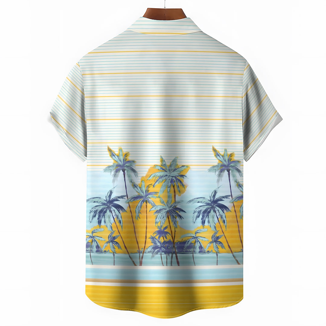 Men's Hawaiian Coconut Striped Print Casual Short Sleeve Shirt 2403000561