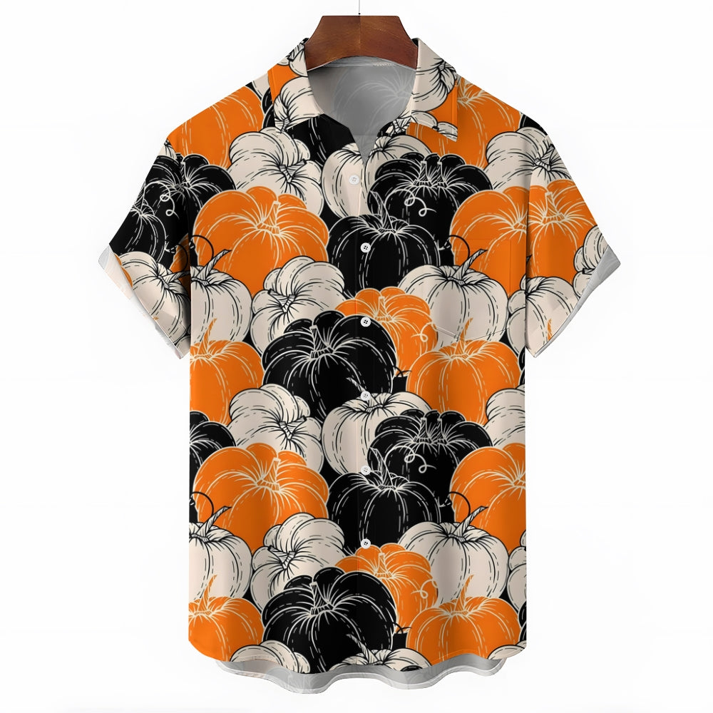 Thanksgiving Pumpkin Casual Short Sleeve Shirt 2409008973