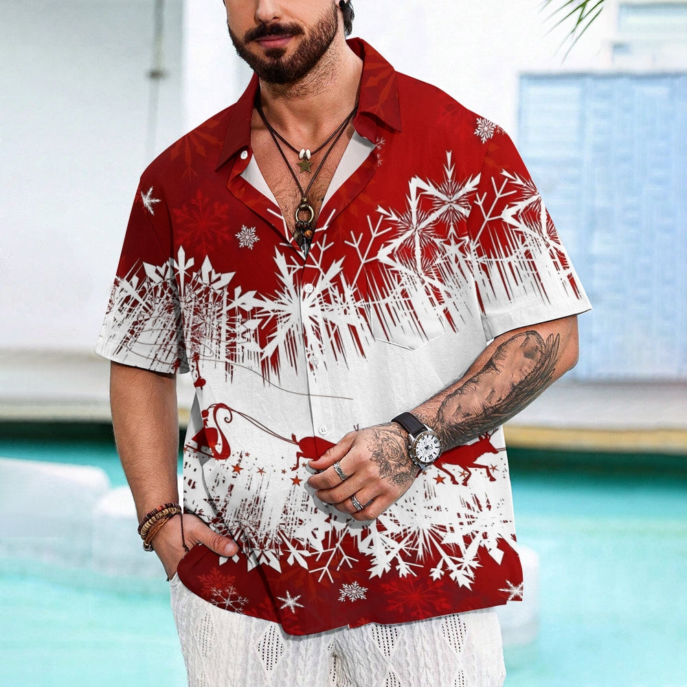 Men's Christmas Sleigh Casual Short Sleeve Shirt 2410008366