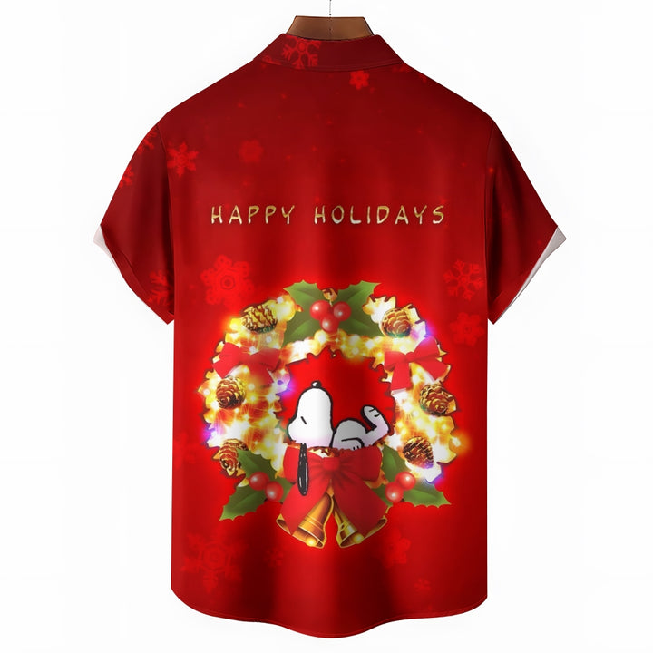 Happy Holidays Cartoon Print Casual Shirt 2412008940