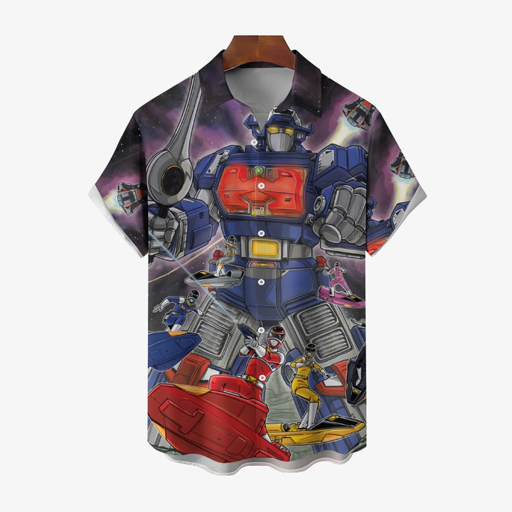 Men's Space Warrior Anime Casual Short Sleeve Shirt 2408009581