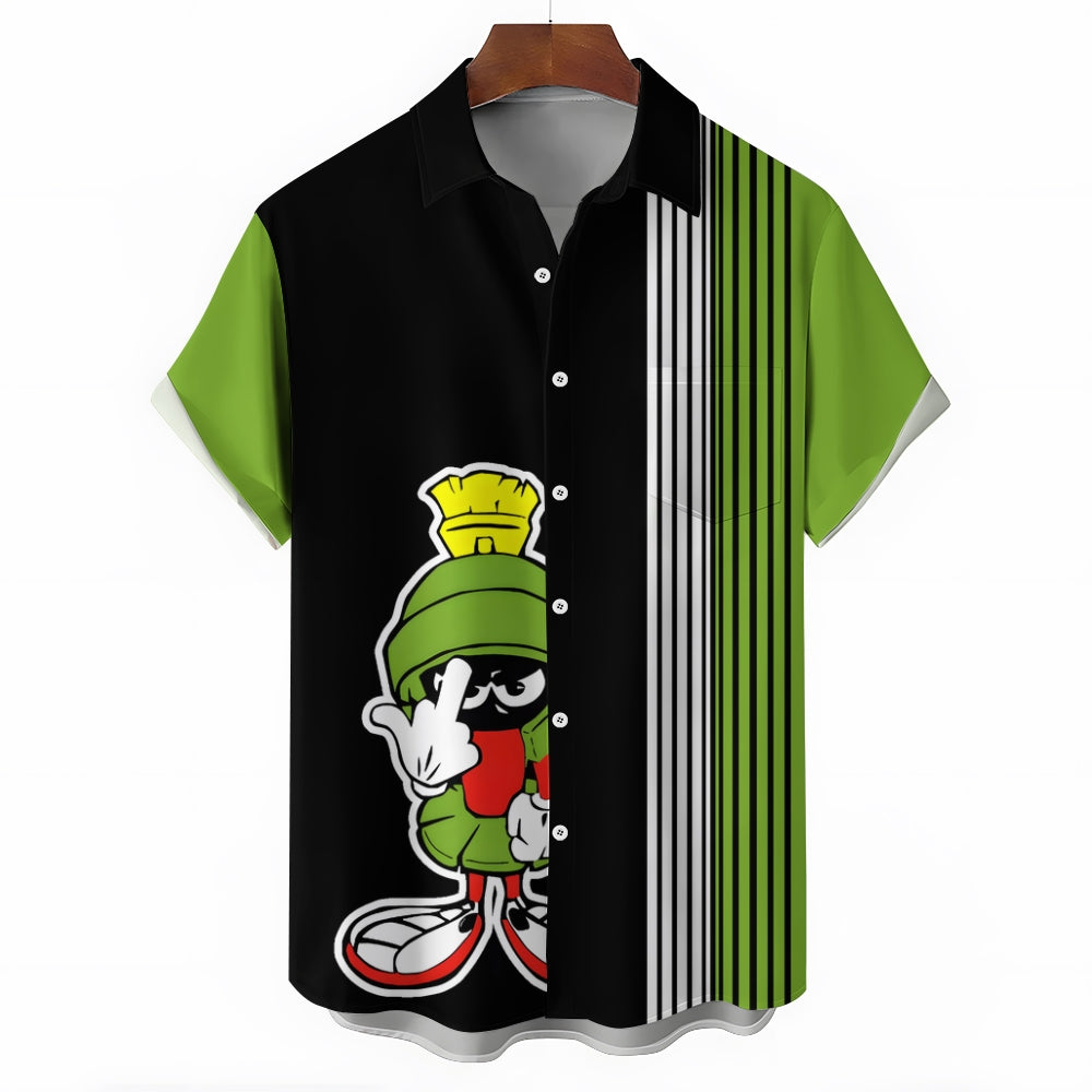 Men's Cartoon Character Stripes Casual Short Sleeve Shirt 2410006581