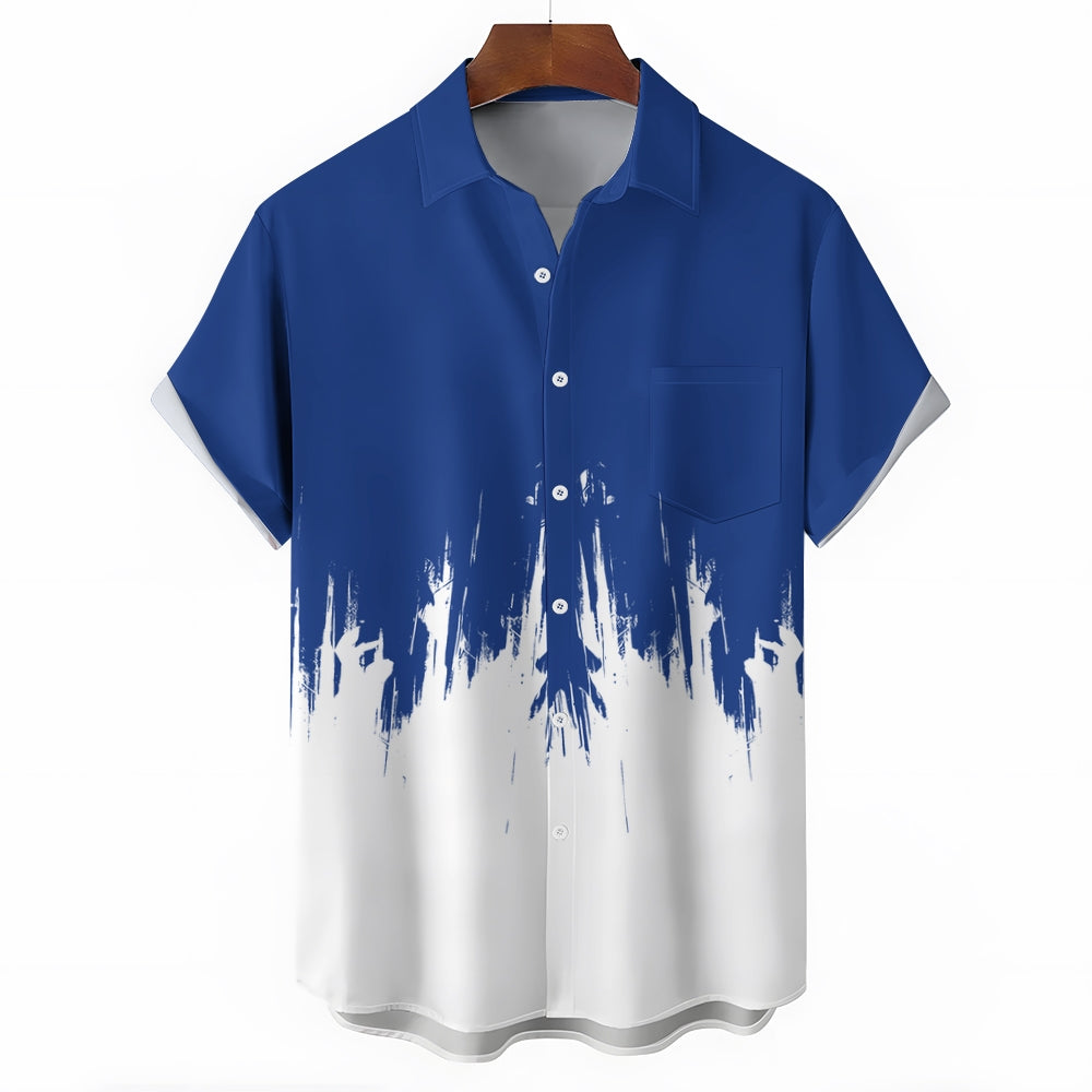 Men's Texture Hand Print Casual Short Sleeve Shirt 2404001802