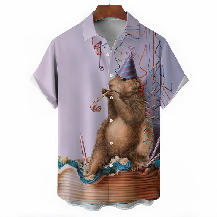 Groundhog Day Celebration Holiday Print Casual Short Sleeve Shirt 2412003838