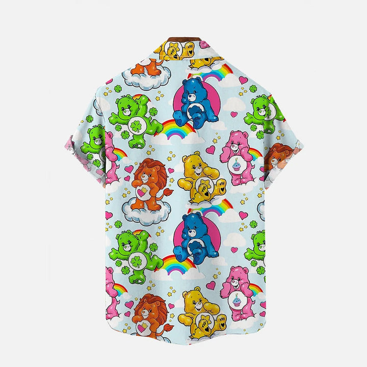 Cartoon Rainbow Bear And Hippie Element Short Sleeve Shirt