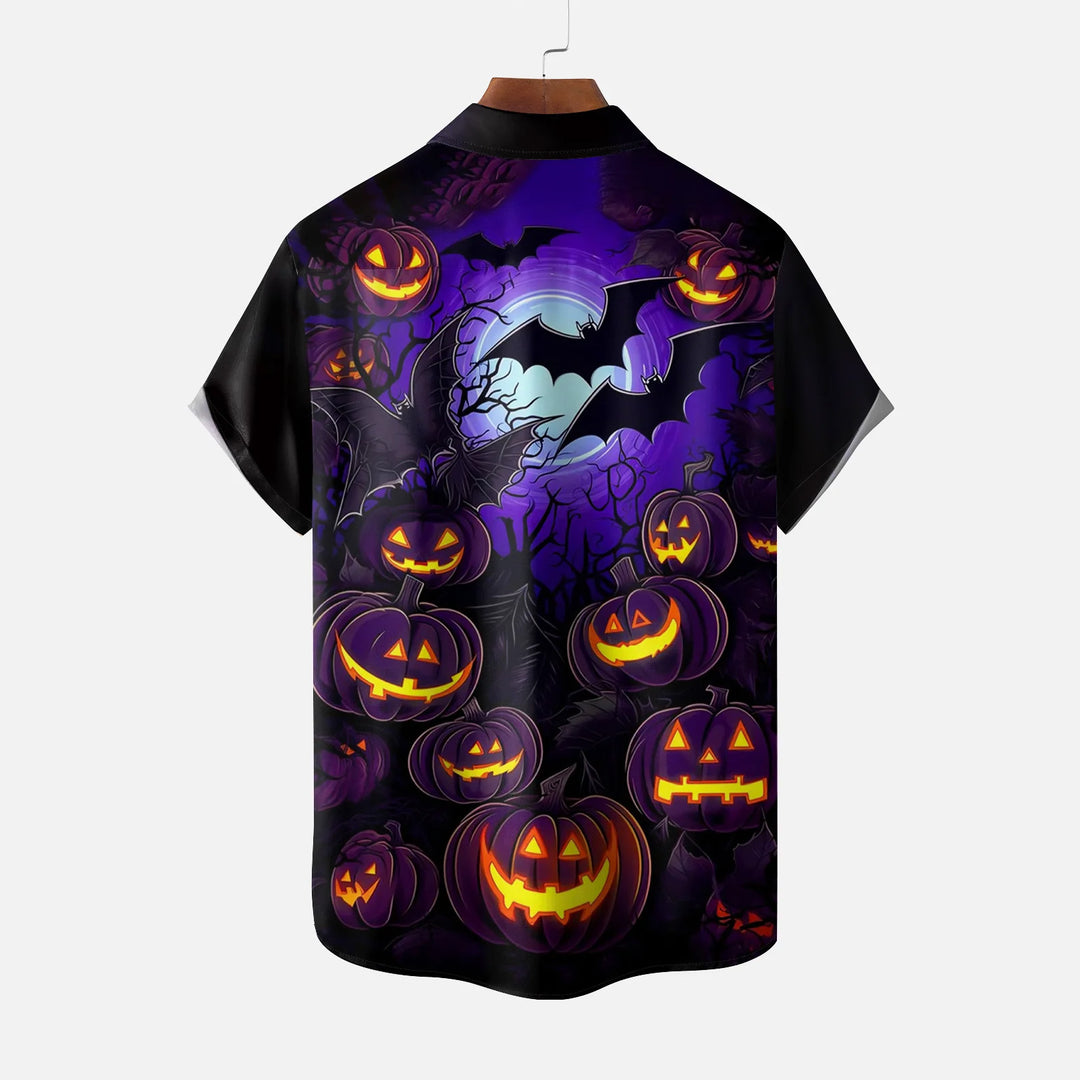 Halloween Ghost Pumpkin Print Casual Short Sleeve Shirt