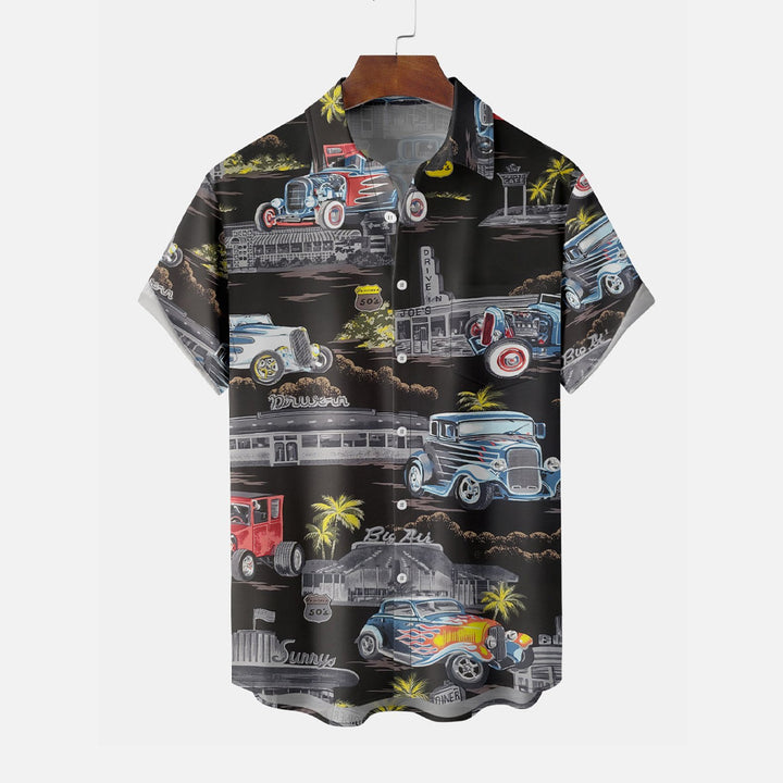 Coconut Tree Retro Car Short Sleeve Shirt