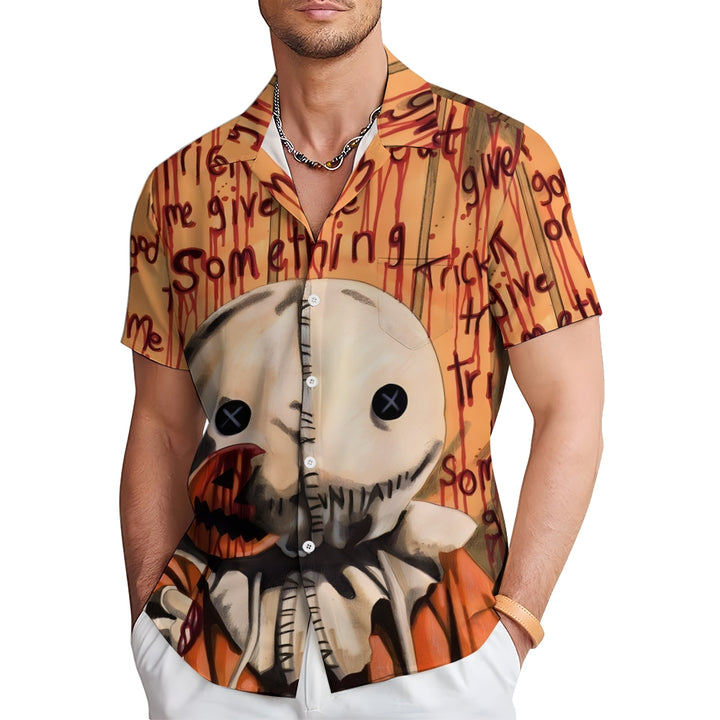 "Trick R Treat" Cartoon Casual Short Sleeve Shirt 2408008304