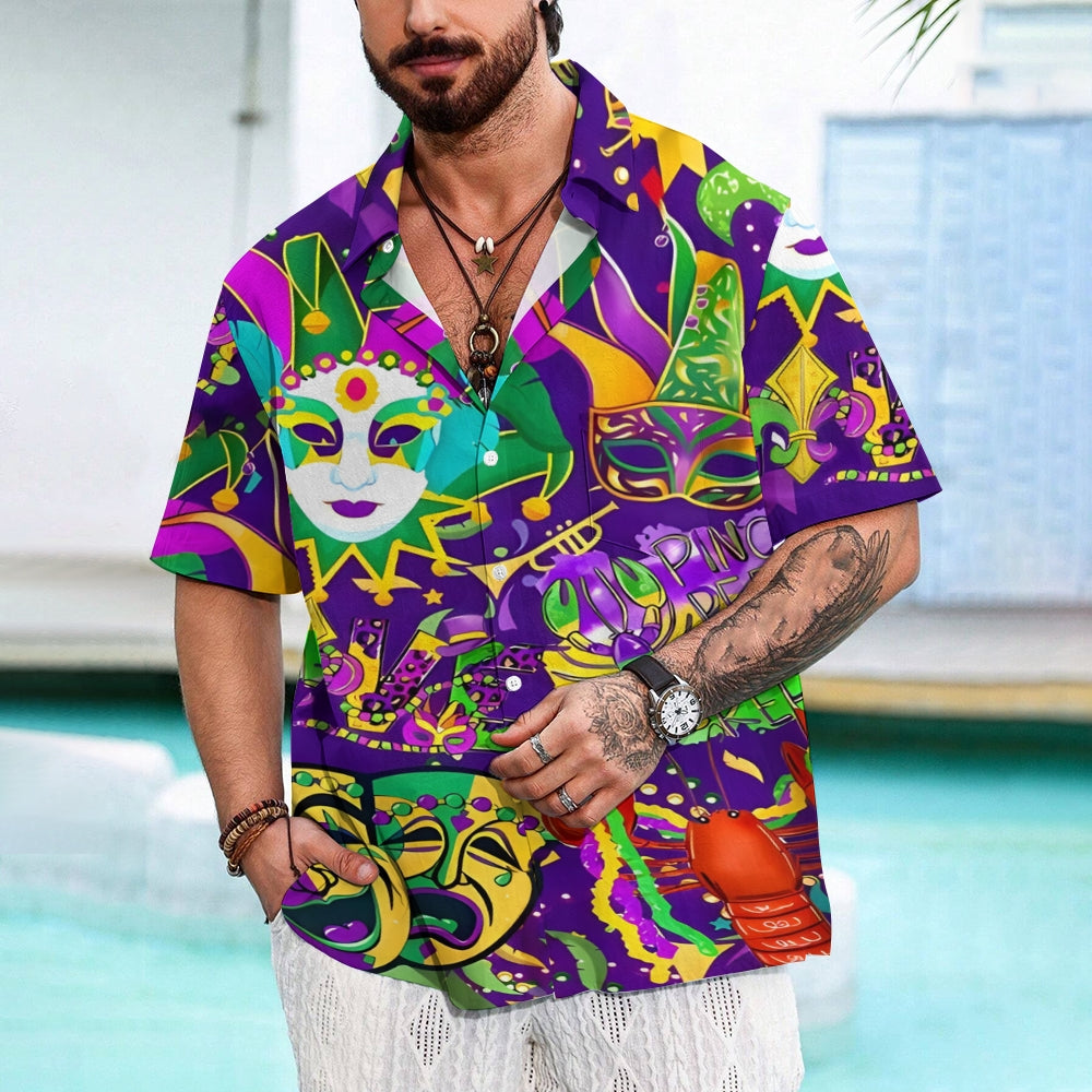 Mardi Gras Mask Casual Short Sleeve Shirt 2412003180