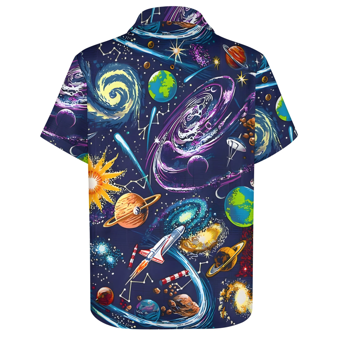 Men's Space Planet Print Casual Short Sleeve Shirt 2404000454