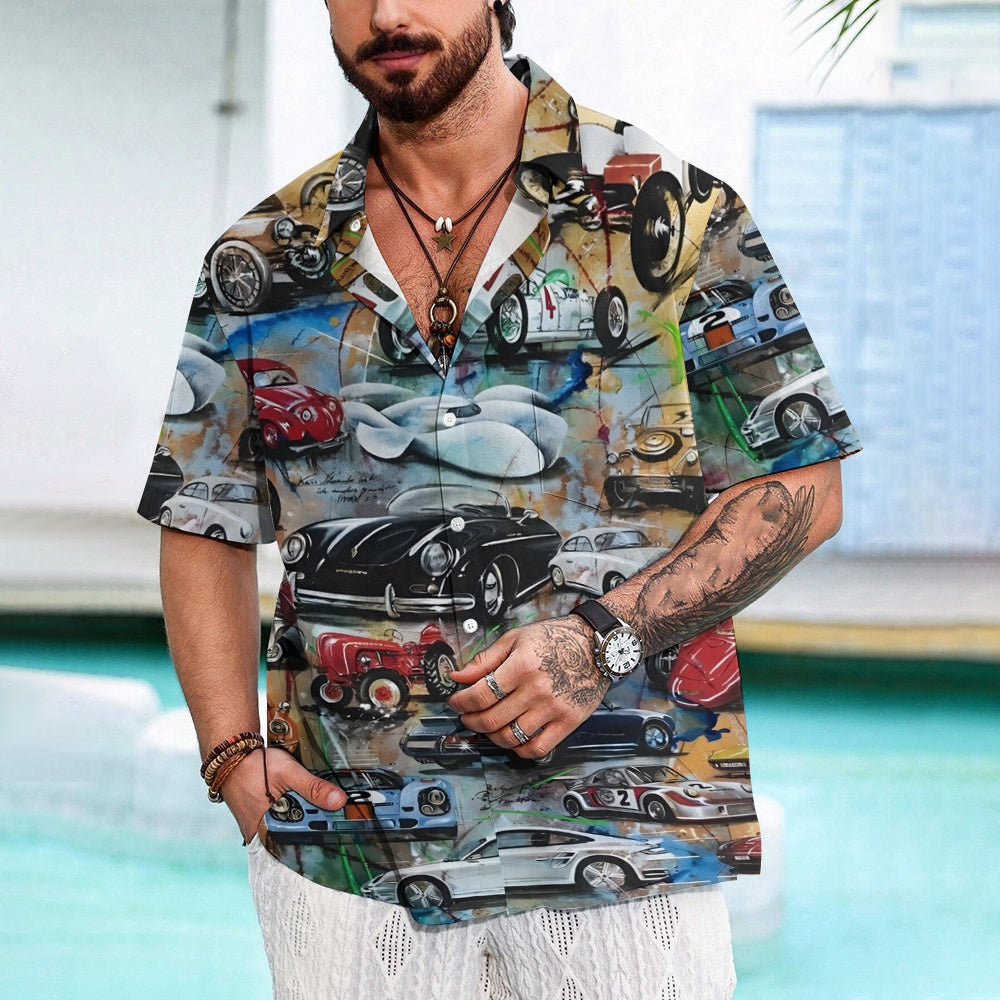 Sports Car Art Print Casual Oversized Short Sleeve Shirt 2406003509