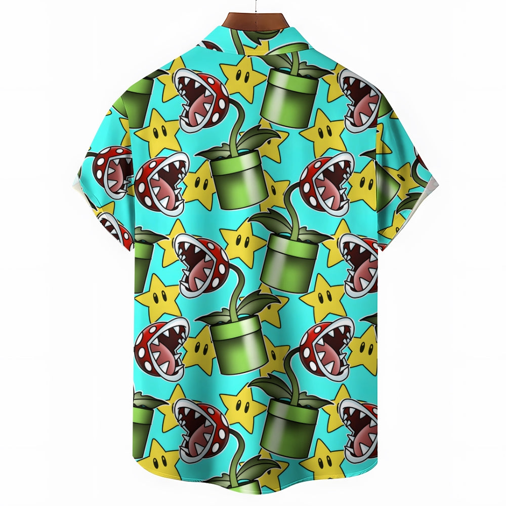 Cartoon Piranha Print Casual Short Sleeve Shirt 2411002276