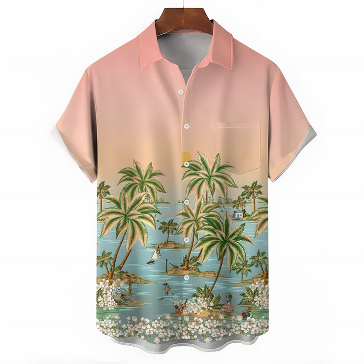 Men's Hawaiian Gradient Print Casual Short Sleeve Shirt 2404000060