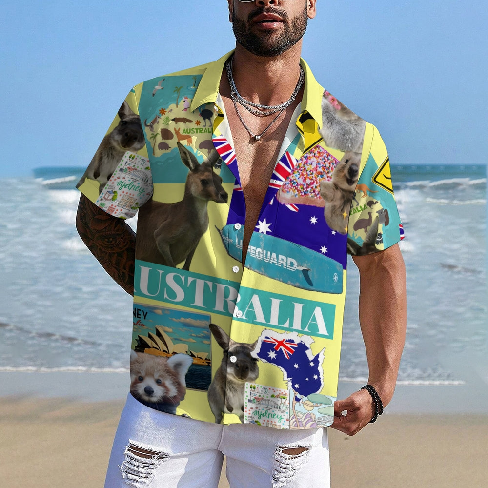 Australia Day Animal Print Casual Short Sleeve Shirt 2411011527