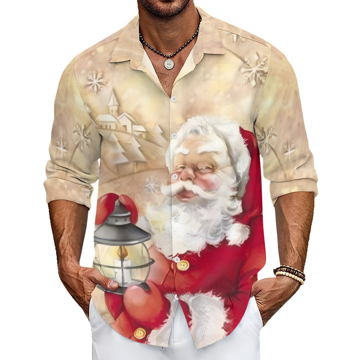 Men's Christmas Santa Claus Printed Long Sleeve Shirt 2411002932