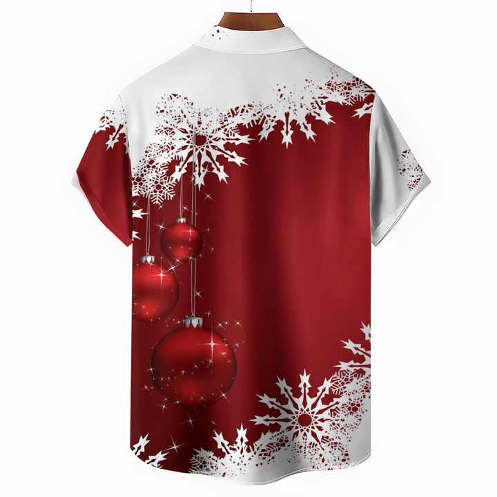 Men's Christmas Trendy Snowflake Graphic Print Short Sleeve Shirt