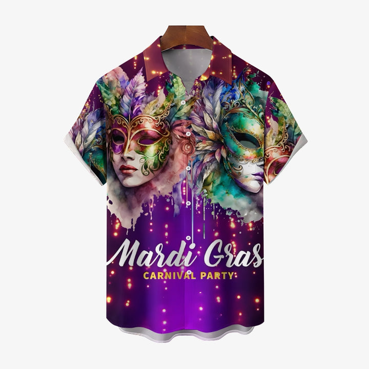 Mardi Gras Mask Art Print Short Sleeve Shirt 2411013443