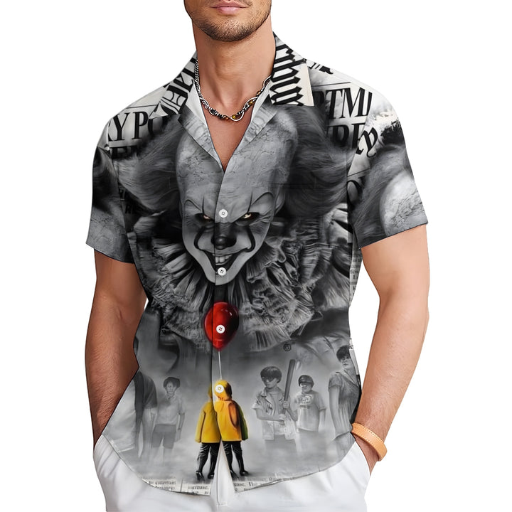 Halloween Horror Print Casual Short Sleeve Shirt 2408002750