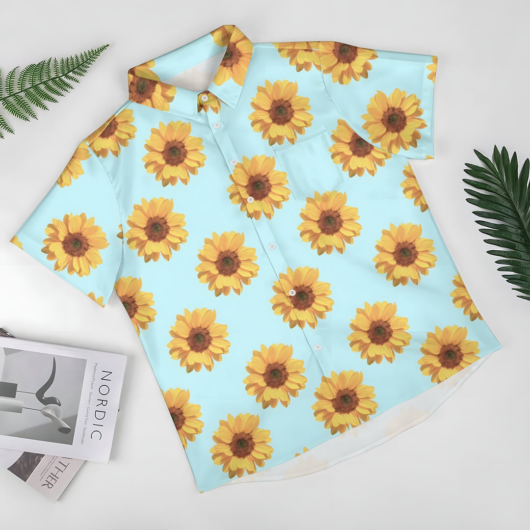 Sunflower Print Casual Short Sleeve Shirt 2404000371