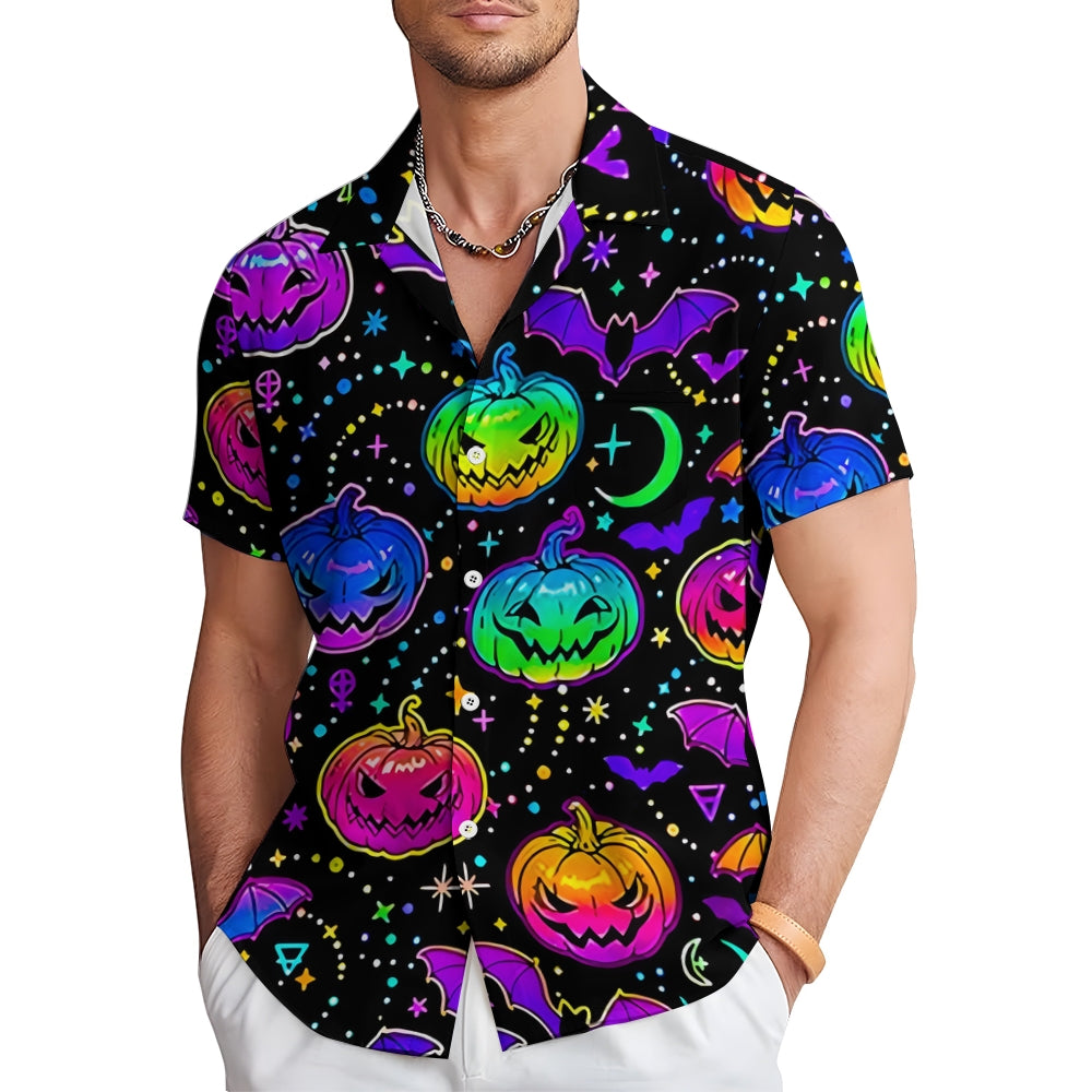 Halloween Colorful Pumpkin Casual Large Size Short Sleeve Shirt 2407005440