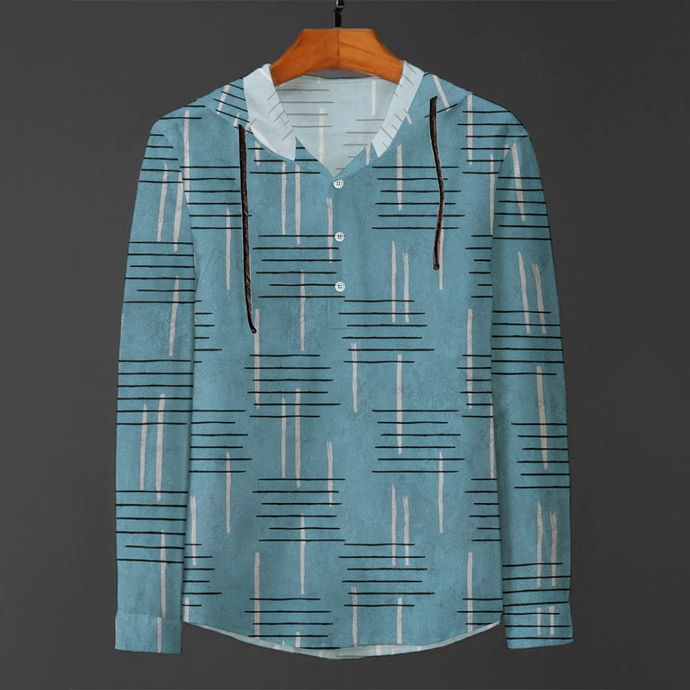 Men's 50's Retro Geometric Line Print Hooded Shirt