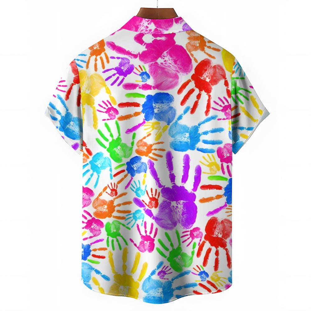 Colorful Palm Prints Casual Short Sleeve Shirt 2412005990