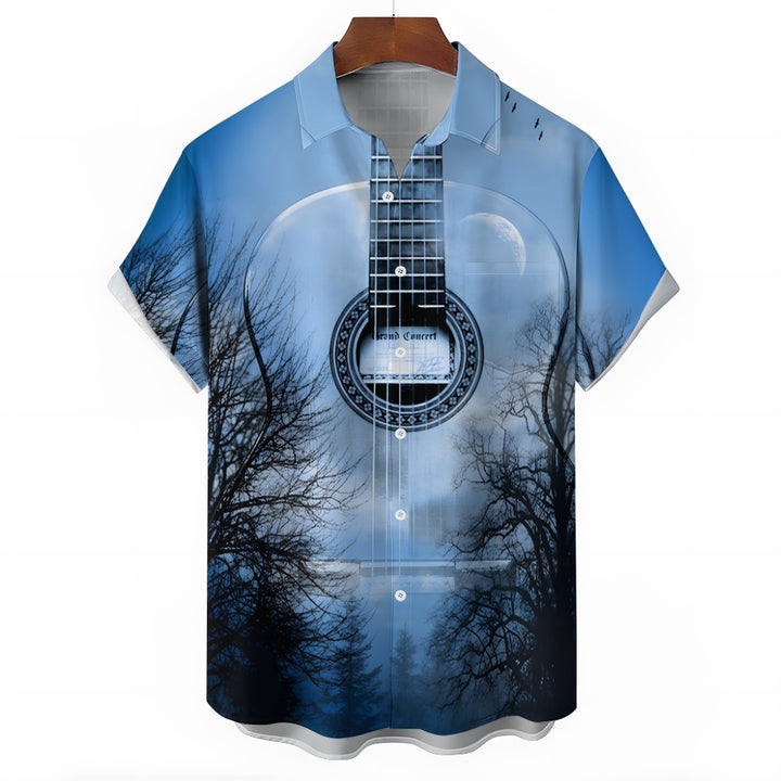 Guitar Print Casual Oversized Short Sleeve Shirt 2406003318